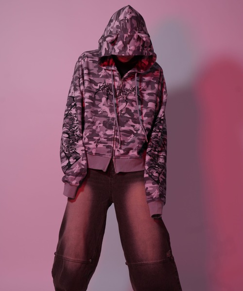 LOVE KILLER(ラブキラー)の「A'GEM/9 × .kom 『LOVE KILLER/ラブ キラー』CAMO LOGO CAT ZIP-UP HOODIE/ カモフラロゴ キャットジップアップパーカー(パーカー・メンズ・グレー・FREE)」の13枚目の写真