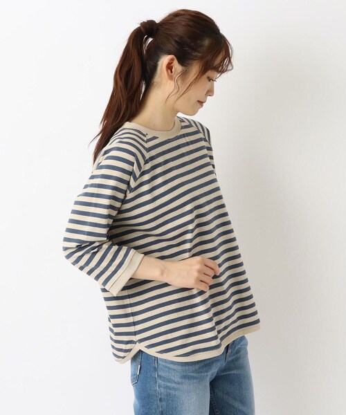 one'sterrace(ワンズテラス)の「ゆったりラグラン 7分袖ボーダープルオーバー(Tシャツ/カットソー・レディース・ブルー系その他7/ブラック系8/ブラウン系8/ネイビー系5・02)」の3枚目の写真