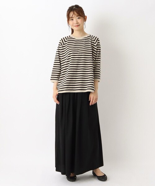 one'sterrace(ワンズテラス)の「ゆったりラグラン 7分袖ボーダープルオーバー(Tシャツ/カットソー・レディース・ブルー系その他7/ブラック系8/ブラウン系8/ネイビー系5・02)」の13枚目の写真