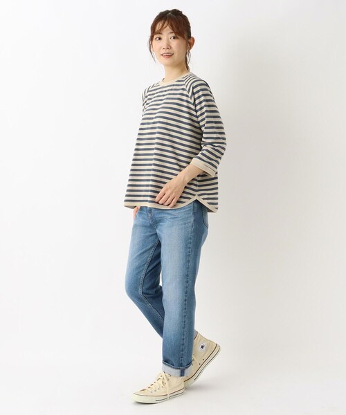 one'sterrace(ワンズテラス)の「ゆったりラグラン 7分袖ボーダープルオーバー(Tシャツ/カットソー・レディース・ブルー系その他7/ブラック系8/ブラウン系8/ネイビー系5・02)」の15枚目の写真