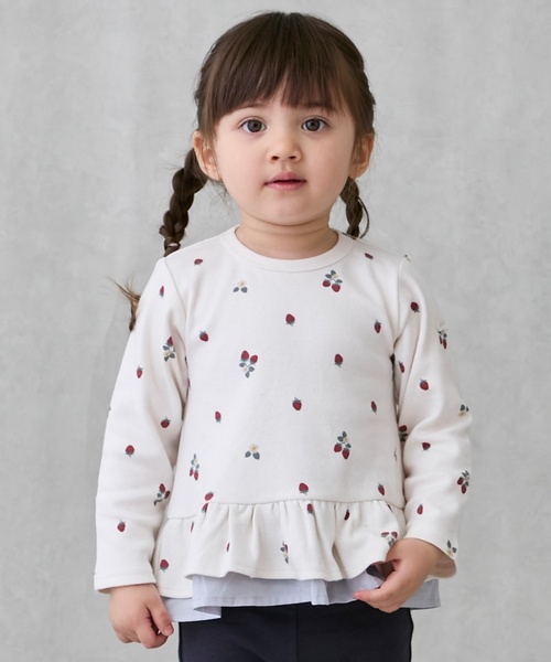 petit main(プティマイン)の「【オーガニック】ペプラム長袖Tシャツ(Tシャツ/カットソー・キッズ・ライトブルー/オフホワイト/ブルー/アイボリー/スモークピンク・110cm/100cm/120cm/90cm/130cm/80cm)」の3枚目の写真