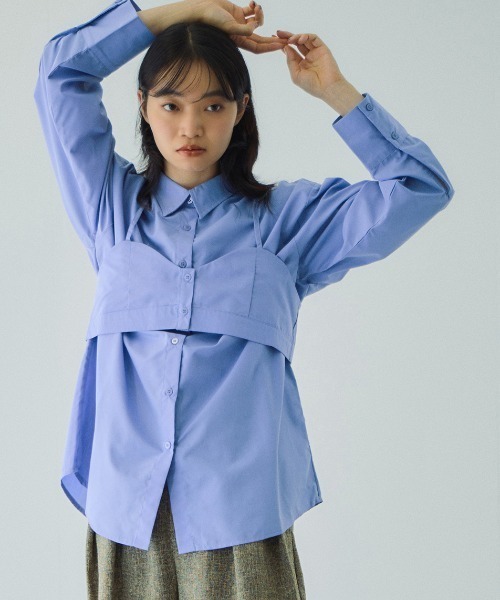 VICKY（ビッキー）の「ブロードビスチェ付きブラウス≪手洗い可能≫（シャツ/ブラウス・レディース・オフホワイト/サックスブルー/ブラウン/ダークグレー・M）」の4枚目の写真