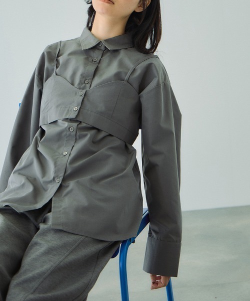 VICKY（ビッキー）の「ブロードビスチェ付きブラウス≪手洗い可能≫（シャツ/ブラウス・レディース・オフホワイト/サックスブルー/ブラウン/ダークグレー・M）」の2枚目の写真