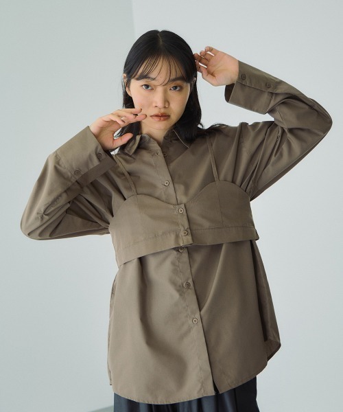 VICKY（ビッキー）の「ブロードビスチェ付きブラウス≪手洗い可能≫（シャツ/ブラウス・レディース・オフホワイト/サックスブルー/ブラウン/ダークグレー・M）」の9枚目の写真