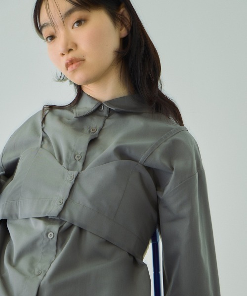 VICKY（ビッキー）の「ブロードビスチェ付きブラウス≪手洗い可能≫（シャツ/ブラウス・レディース・オフホワイト/サックスブルー/ブラウン/ダークグレー・M）」の20枚目の写真