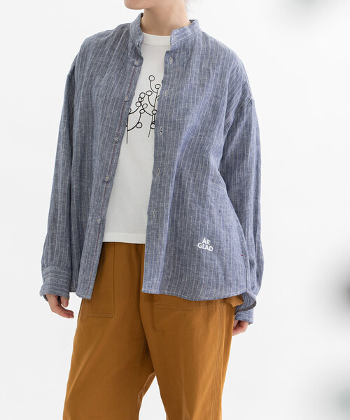 nop de nod(ノップドゥノッド)の「リネンバンドカラーシャツ(シャツ/ブラウス・レディース・レッド/ライトブルー/ダークブルー・M)」の6枚目の写真