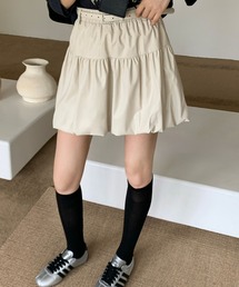 ベルト付き ティアード ギャザー ミニ スカート