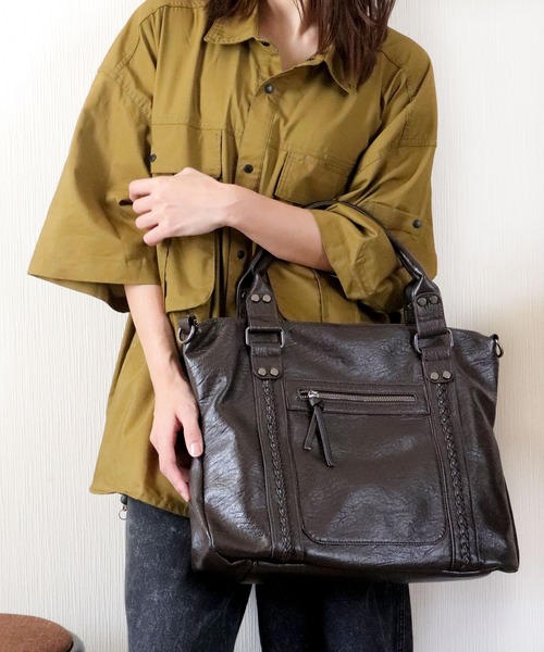 florist（フローリスト）の「【A4収納可・2WAY】アミアゲデザイントートバッグ/ショルダーバッグ/ビジネスバッグ（トートバッグ・レディース・ブラック/モカ/キャメル・FREE）」の4枚目の写真