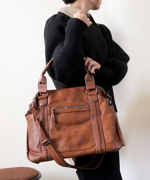 florist（フローリスト）の「【A4収納可・2WAY】アミアゲデザイントートバッグ/ショルダーバッグ/ビジネスバッグ（トートバッグ・レディース・ブラック/モカ/キャメル・FREE）」の6枚目の写真