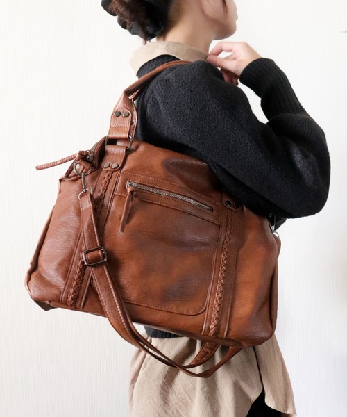 florist（フローリスト）の「【A4収納可・2WAY】アミアゲデザイントートバッグ/ショルダーバッグ/ビジネスバッグ（トートバッグ・レディース・ブラック/モカ/キャメル・FREE）」の7枚目の写真