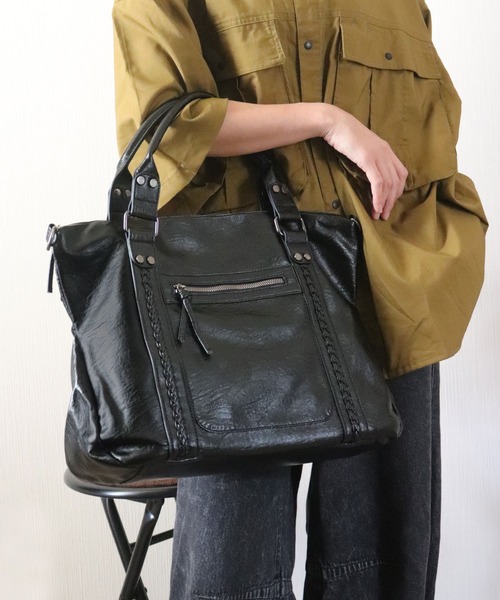 florist（フローリスト）の「【A4収納可・2WAY】アミアゲデザイントートバッグ/ショルダーバッグ/ビジネスバッグ（トートバッグ・レディース・ブラック/モカ/キャメル・FREE）」の10枚目の写真