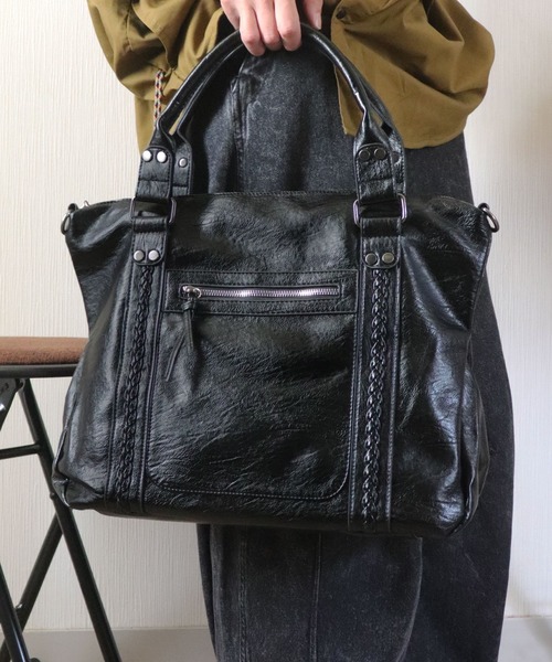 florist（フローリスト）の「【A4収納可・2WAY】アミアゲデザイントートバッグ/ショルダーバッグ/ビジネスバッグ（トートバッグ・レディース・ブラック/モカ/キャメル・FREE）」の9枚目の写真