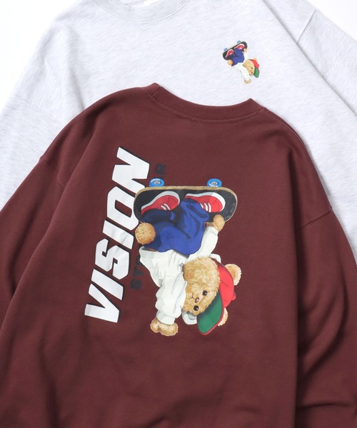 VISION STREET WEAR（ヴィジョンストリートウェア）の「VISION STREET WEAR/ヴィジョンストリートウェア オーバーサイズ 裏毛 ゴースト袖プリント クマバックプリント ロゴ ワンポイント刺繍 スウェット トレーナー/レディース メンズ（スウェット・メンズ・オフホワイト/チャコールグレー/アッシュグレー/ワイン/グレー系その他/ブラック/ホワイト系その他/グレー系その他2/ブラック系その他・LL/M/L）」の9枚目の写真