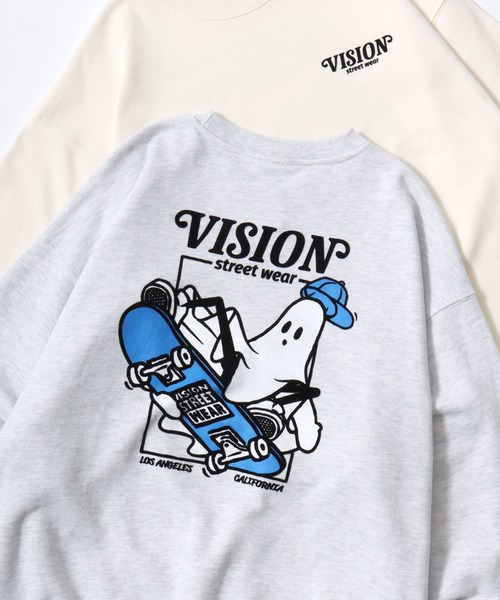 VISION STREET WEAR（ヴィジョンストリートウェア）の「VISION STREET WEAR/ヴィジョンストリートウェア オーバーサイズ 裏毛 ゴースト袖プリント クマバックプリント ロゴ ワンポイント刺繍 スウェット トレーナー/レディース メンズ（スウェット・メンズ・オフホワイト/チャコールグレー/アッシュグレー/ワイン/グレー系その他/ブラック/ホワイト系その他/グレー系その他2/ブラック系その他・LL/M/L）」の8枚目の写真