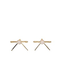 HAIR CLIP PATCHWORK BOW PEARL STUD EARRINGS
