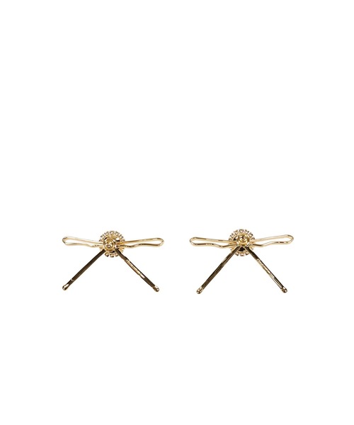 YVMIN(イヴミン)の「HAIR CLIP PATCHWORK BOW PEARL STUD EARRINGS(イヤリング・レディース・ゴールド・OS)」の2枚目の写真