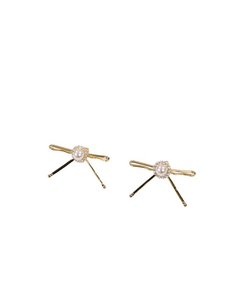 YVMIN(イヴミン)の「HAIR CLIP PATCHWORK BOW PEARL STUD EARRINGS(イヤリング・レディース・ゴールド・OS)」の3枚目の写真