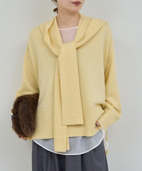 GALLARDAGALANTE（ガリャルダガランテ）の「【脱マンネリニット】【MANAKAコラボ】フードセットニット（ニット/セーター・レディース・チャコールグレー/イエロー/オフホワイト/ブラック/ブルー/ベージュ・FREE）」の6枚目の写真