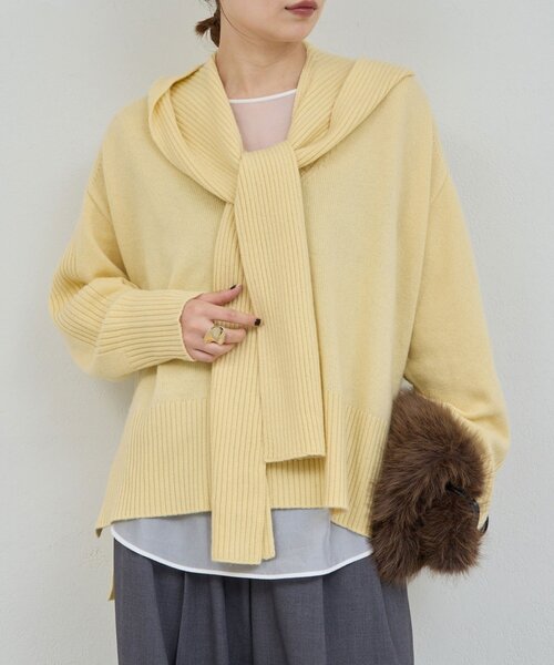 GALLARDAGALANTE（ガリャルダガランテ）の「【脱マンネリニット】【MANAKAコラボ】フードセットニット（ニット/セーター・レディース・チャコールグレー/イエロー/オフホワイト/ブラック/ブルー/ベージュ・FREE）」の10枚目の写真