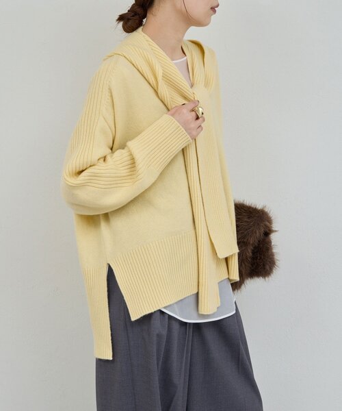 GALLARDAGALANTE（ガリャルダガランテ）の「【脱マンネリニット】【MANAKAコラボ】フードセットニット（ニット/セーター・レディース・チャコールグレー/イエロー/オフホワイト/ブラック/ブルー/ベージュ・FREE）」の11枚目の写真