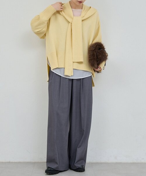 GALLARDAGALANTE（ガリャルダガランテ）の「【脱マンネリニット】【MANAKAコラボ】フードセットニット（ニット/セーター・レディース・チャコールグレー/イエロー/オフホワイト/ブラック/ブルー/ベージュ・FREE）」の13枚目の写真