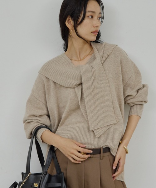 GALLARDAGALANTE（ガリャルダガランテ）の「【脱マンネリニット】【MANAKAコラボ】フードセットニット（ニット/セーター・レディース・チャコールグレー/イエロー/オフホワイト/ブラック/ブルー/ベージュ・FREE）」の5枚目の写真