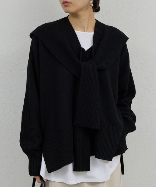 GALLARDAGALANTE（ガリャルダガランテ）の「【脱マンネリニット】【MANAKAコラボ】フードセットニット（ニット/セーター・レディース・チャコールグレー/イエロー/オフホワイト/ブラック/ブルー/ベージュ・FREE）」の3枚目の写真