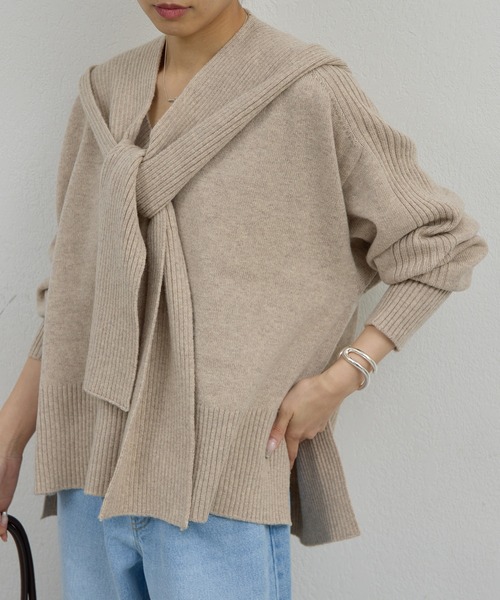 GALLARDAGALANTE（ガリャルダガランテ）の「【脱マンネリニット】【MANAKAコラボ】フードセットニット（ニット/セーター・レディース・チャコールグレー/イエロー/オフホワイト/ブラック/ブルー/ベージュ・FREE）」の7枚目の写真