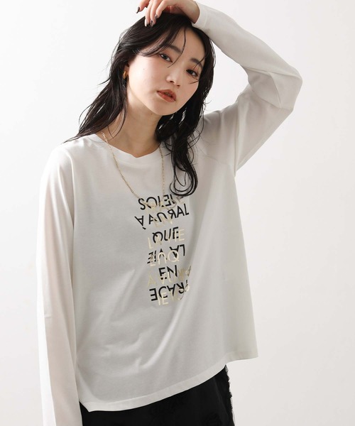 Gready Brilliant（グレディブリリアン）の「重ね箔ロゴT（Tシャツ/カットソー・レディース・チャコールグレー/オフホワイト・38）」の2枚目の写真