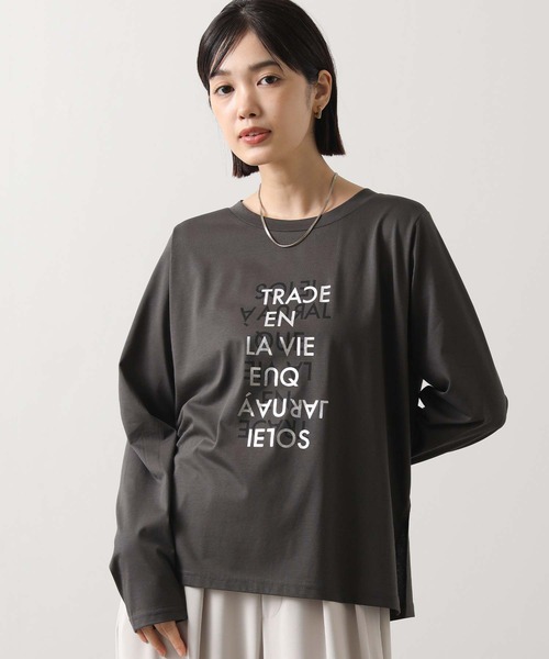 Gready Brilliant（グレディブリリアン）の「重ね箔ロゴT（Tシャツ/カットソー・レディース・チャコールグレー/オフホワイト・38）」の3枚目の写真