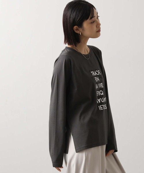 Gready Brilliant（グレディブリリアン）の「重ね箔ロゴT（Tシャツ/カットソー・レディース・チャコールグレー/オフホワイト・38）」の4枚目の写真
