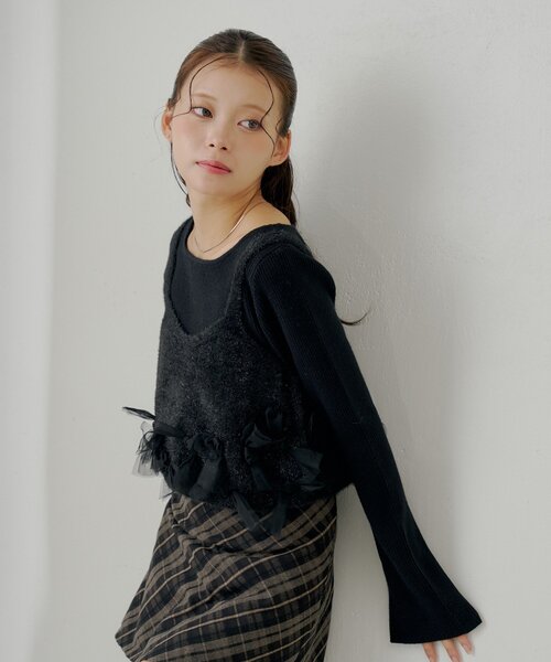 裾フリルキャミ+リブニットセット（ニット/セーター）｜Chico（チコ