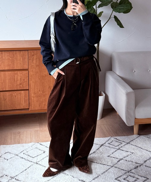 MUHET(ミュエータ)の「layered-look knit pullover / スウェットライクレイヤード風ニット(ニット/セーター・レディース・レッド/ブラウン/ネイビー・FREE)」の14枚目の写真