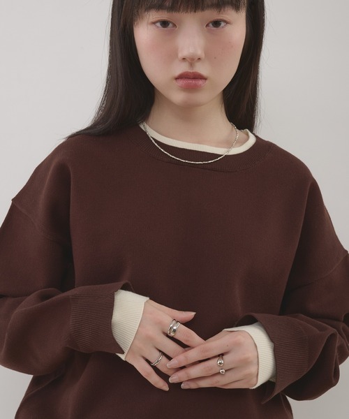 MUHET(ミュエータ)の「layered-look knit pullover / スウェットライクレイヤード風ニット(ニット/セーター・レディース・レッド/ブラウン/ネイビー・FREE)」の22枚目の写真
