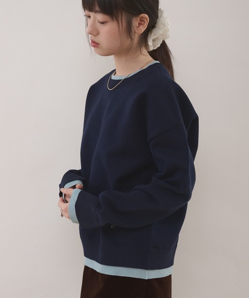 MUHET(ミュエータ)の「layered-look knit pullover / スウェットライクレイヤード風ニット(ニット/セーター・レディース・レッド/ブラウン/ネイビー・FREE)」の17枚目の写真