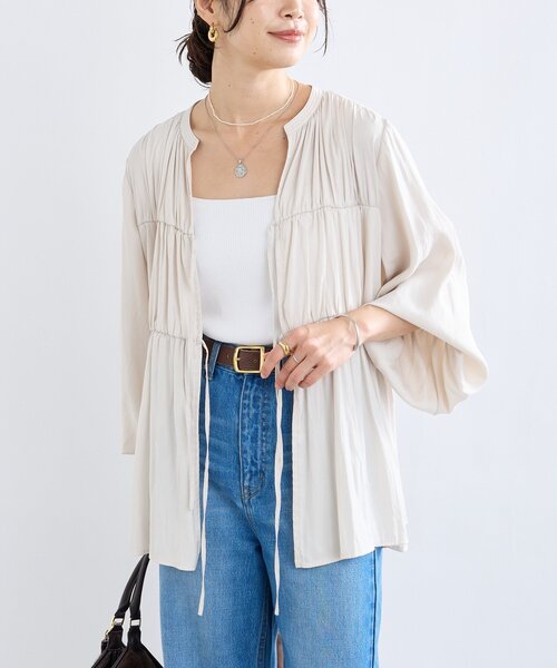 RIVE DROITE（リヴドロワ）の「【2WAY仕様】ギャザーストリングツイルブラウス（シャツ/ブラウス・レディース・キャメル/ネイビー/アイボリー・FREE）」の2枚目の写真