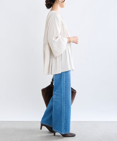 RIVE DROITE（リヴドロワ）の「【2WAY仕様】ギャザーストリングツイルブラウス（シャツ/ブラウス・レディース・キャメル/ネイビー/アイボリー・FREE）」の4枚目の写真