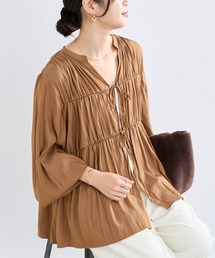 【2WAY仕様】ギャザーストリングツイルブラウス