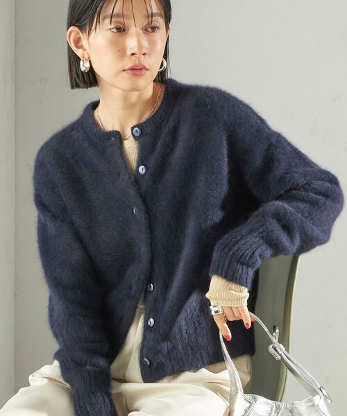 新品未使用 ネイビー ニットカーディガン ブレザー タイプ 美品 モールニット 一部WEB限定】〈手洗い可能〉フォックス クルーネック ニット