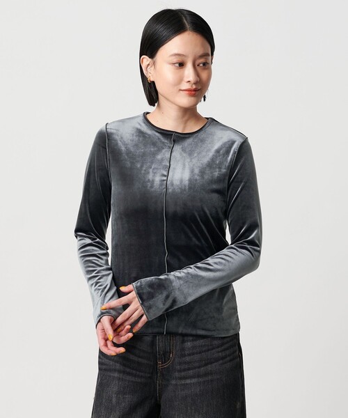 A DAY IN THE LIFE UNITED ARROWS(アデイインザライフユナイテッドアローズ)の「ベロア ロングスリーブカットソー <A DAY IN THE LIFE>(Tシャツ/カットソー・レディース・モカ/ネイビー/ダークグレー・FREE)」の3枚目の写真