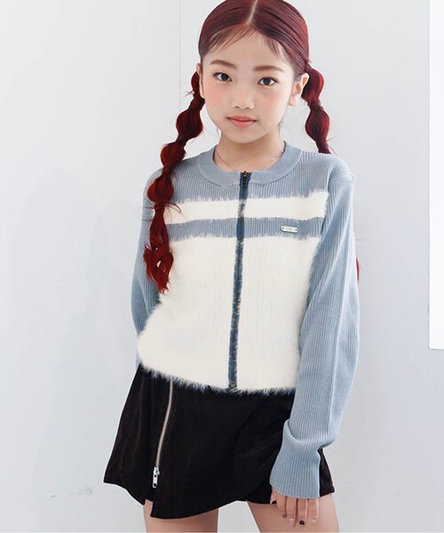 algy（アルジー）の「ピグメントライクジップニット（カーディガン/ボレロ・キッズ・ブラック/サックスブルー・XX-SMALL/X-SMALL/MEDIUM/SMALL）」の2枚目の写真