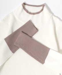 Salong hameu | 配色リブニット モックネックプルオーバー レディース(ニット/セーター)