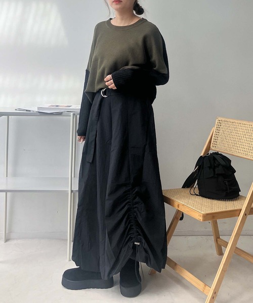 セール】♪袖ケーブル切り替え 配色デザインニットプルオーバー