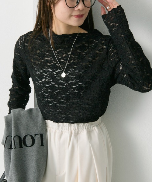 PUAL CE CIN(ピュアルセシン)の「フラワージャガードストレッチレースプチハイネックプルオーバー(Tシャツ/カットソー・レディース・ブラック/オフホワイト・FREE)」の21枚目の写真