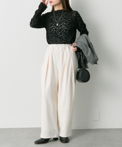 PUAL CE CIN(ピュアルセシン)の「フラワージャガードストレッチレースプチハイネックプルオーバー(Tシャツ/カットソー・レディース・ブラック/オフホワイト・FREE)」の17枚目の写真