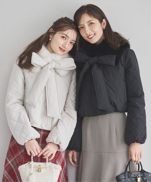 スウィングル☆ショート丈エコファーノーカラージャケット ショート丈