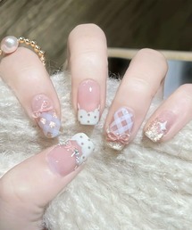 Lace Ladies（レースレディース）の「リボン ドット フレンチ デザイン ネイルチップ （ネイルシール/ネイルチップ）」