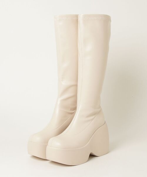 LOVEHUNTER（ラブハンター）の「LOVEHUNTER/+11.5cm 軽量厚底 バルキーソールストレッチロングブーツ(1911)（ブーツ・レディース・ブラック/アイボリー・LL/L/M/S）」の2枚目の写真