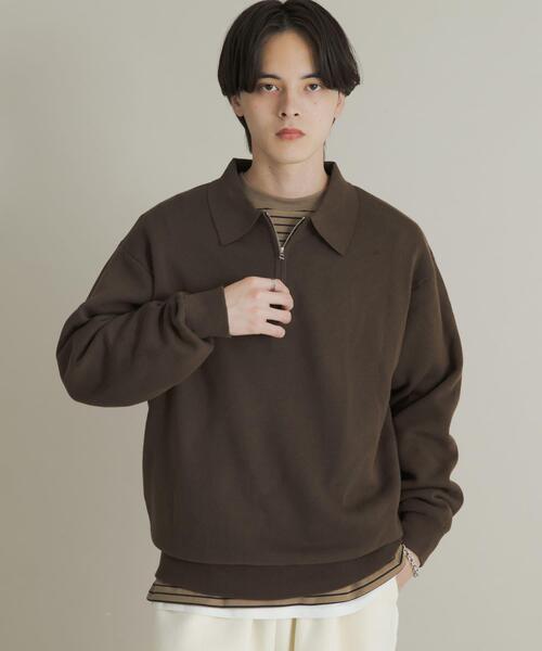 セール】『ユニセックス』スウェットライクハーフジップニット（ニット