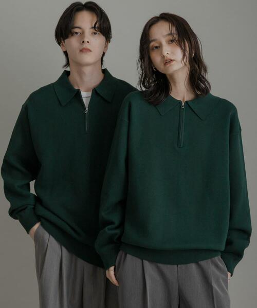 セール】『ユニセックス』スウェットライクハーフジップニット（ニット